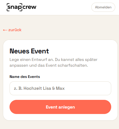 SnapCrew: neues Event anlegen